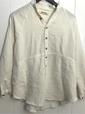 Free People We The Free Ivory Gauze Oversized Button Down Boho Shirt XS